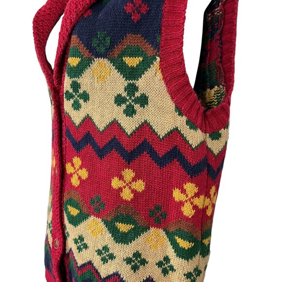 Gina Peters Vintage Red Green Blue Cardigan Vest Chunky Knit Sweater sz Small - Picture 9 of 16
